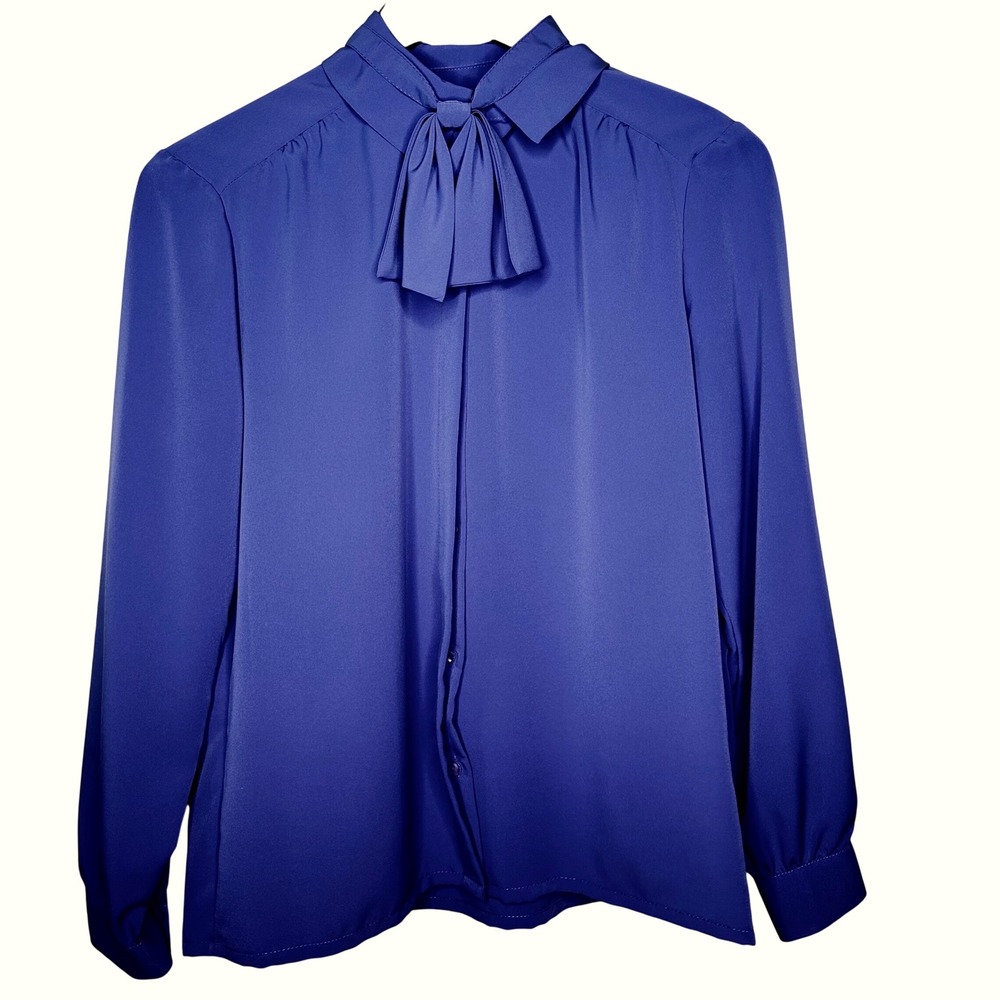 Country Sophisticates Pendleton Blue Tie Neck Blouse Vintage Size 10 T912-344